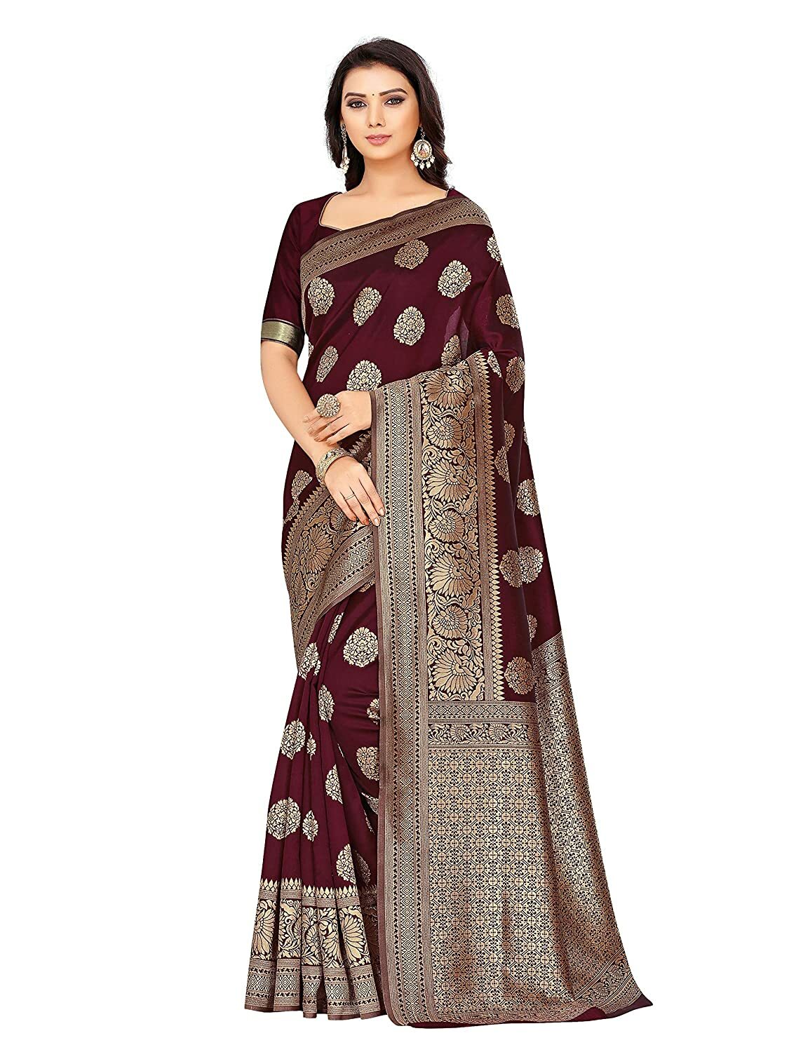 RCH DESIGNER Women’s Jacquard Saree with Un-stitched Blouse Piece Maroon Color