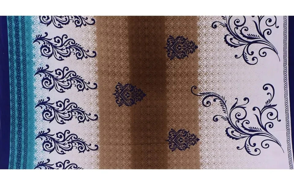 Vintage White Sarees Pure Silk Printed Sari Soft Floral 5Yd Craft Dress Fabric