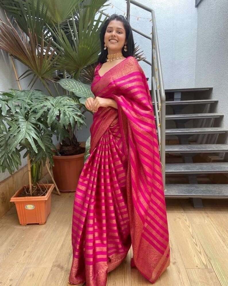 TRADITIONAL PARTY WEAR SOFT SILK INDIAN WEDDING WEAR KANJEEVARAM SAREE SARI