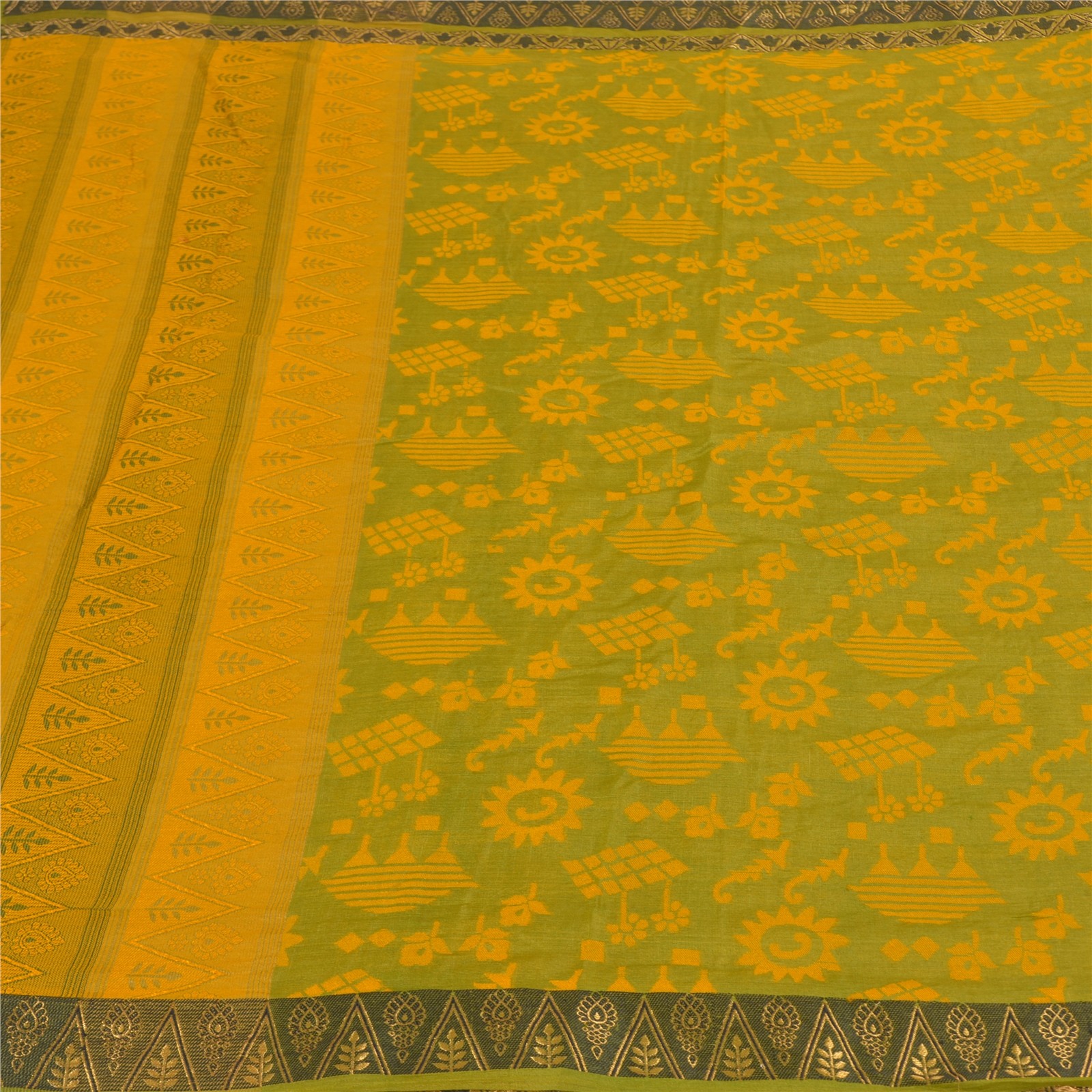 Sanskriti Vintage Green Indian Sarees 100% Pure Silk Woven Sari 5Yd Craft Fabric