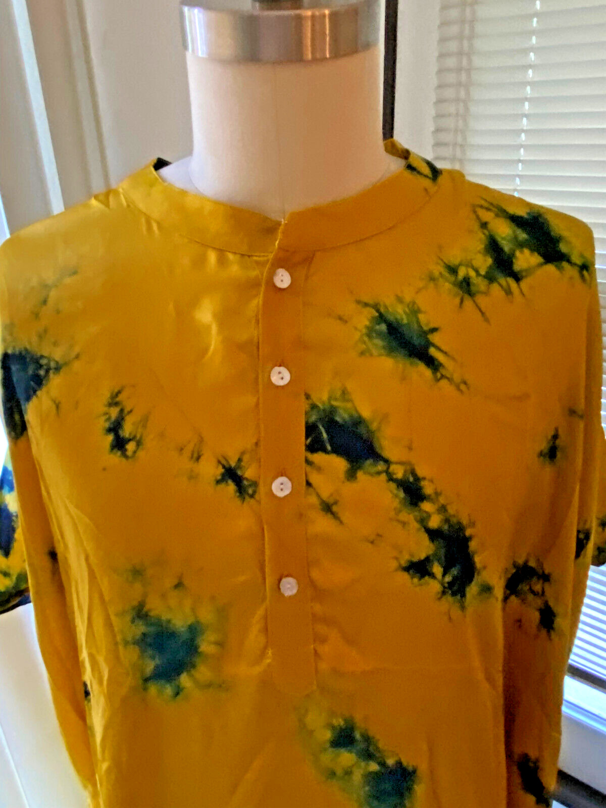 Kaftan Tie Dye Yellow Green Men’s Unisex New Silk Light Weight NEW Women