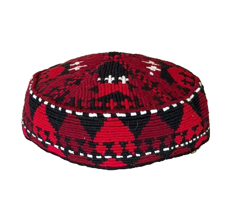 TRIBAL HAND STITCHED & EMBROIDERED AFGHAN/UZBEK HAT FROM MAZAR -I-SHARIF- 21.5″