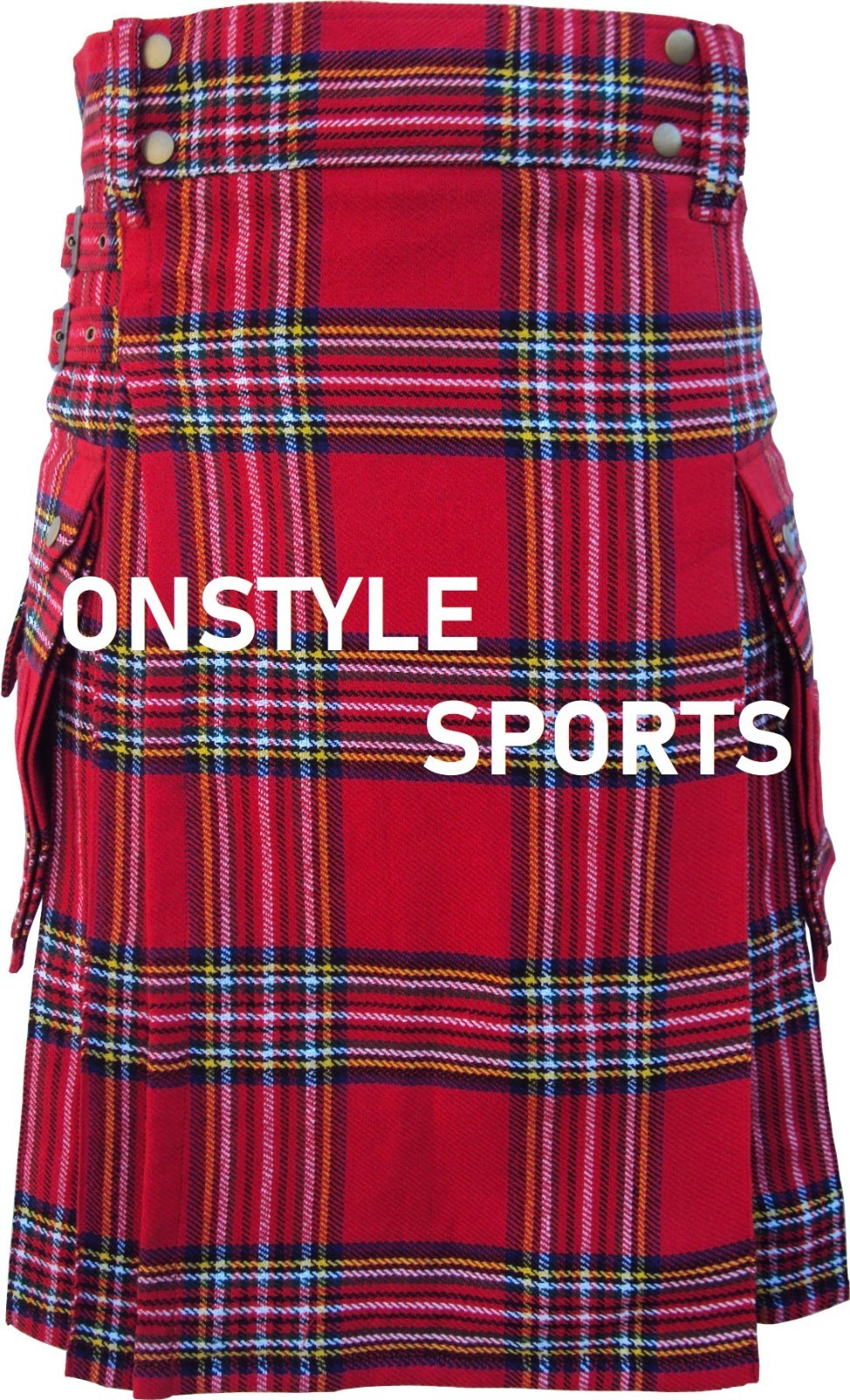 Royal Stewart Tartan Utility Kilt – Men’s Red Scottish Cargo Kilt – All Sizes