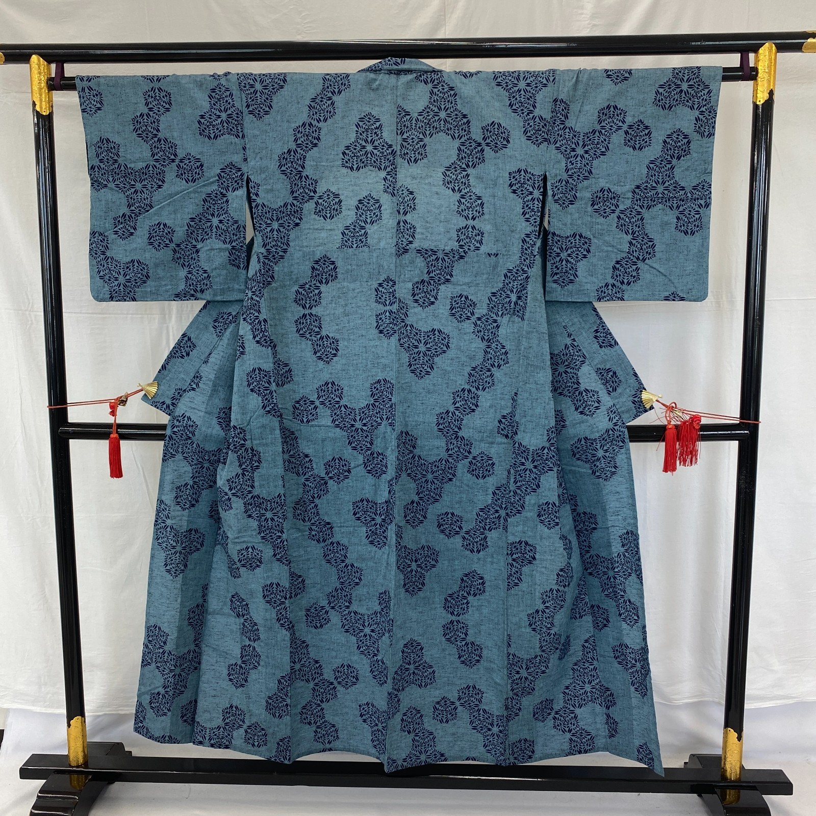 Japanese Vintage Kimono Yukata Blue No Lining Traditional Authentic Length 58 in