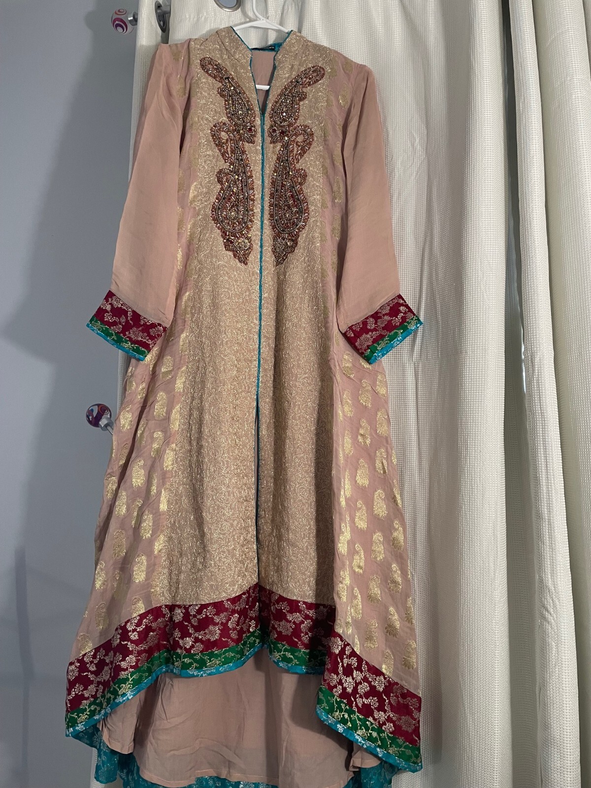 Handmade Pure Fabric Gown Style Shirt Pure Fabric Dupatta Shalwar Kameez