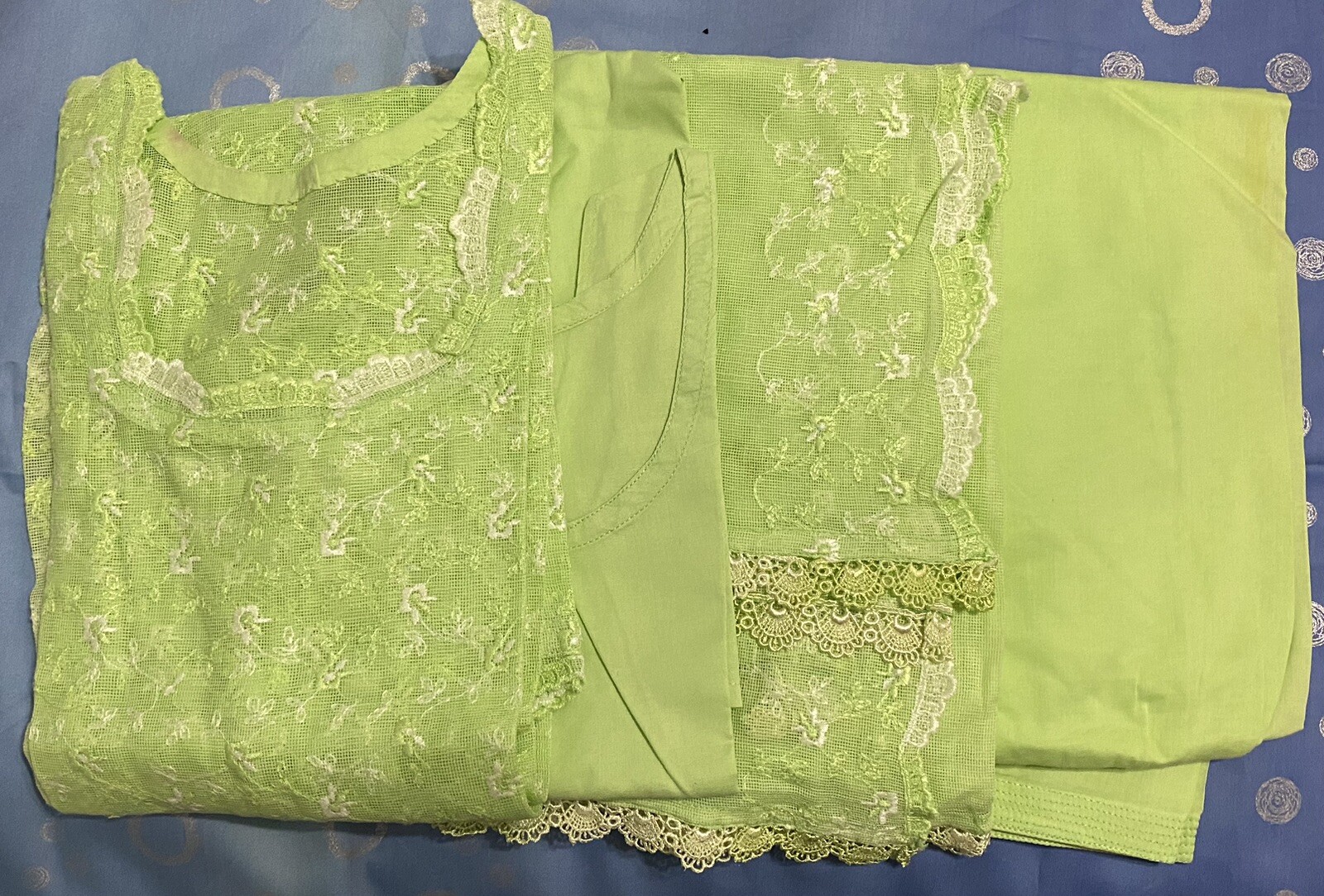 Green Ladies Pakistani Indian Clothes Cotton Net Shalwar Kameez Dupatta Small