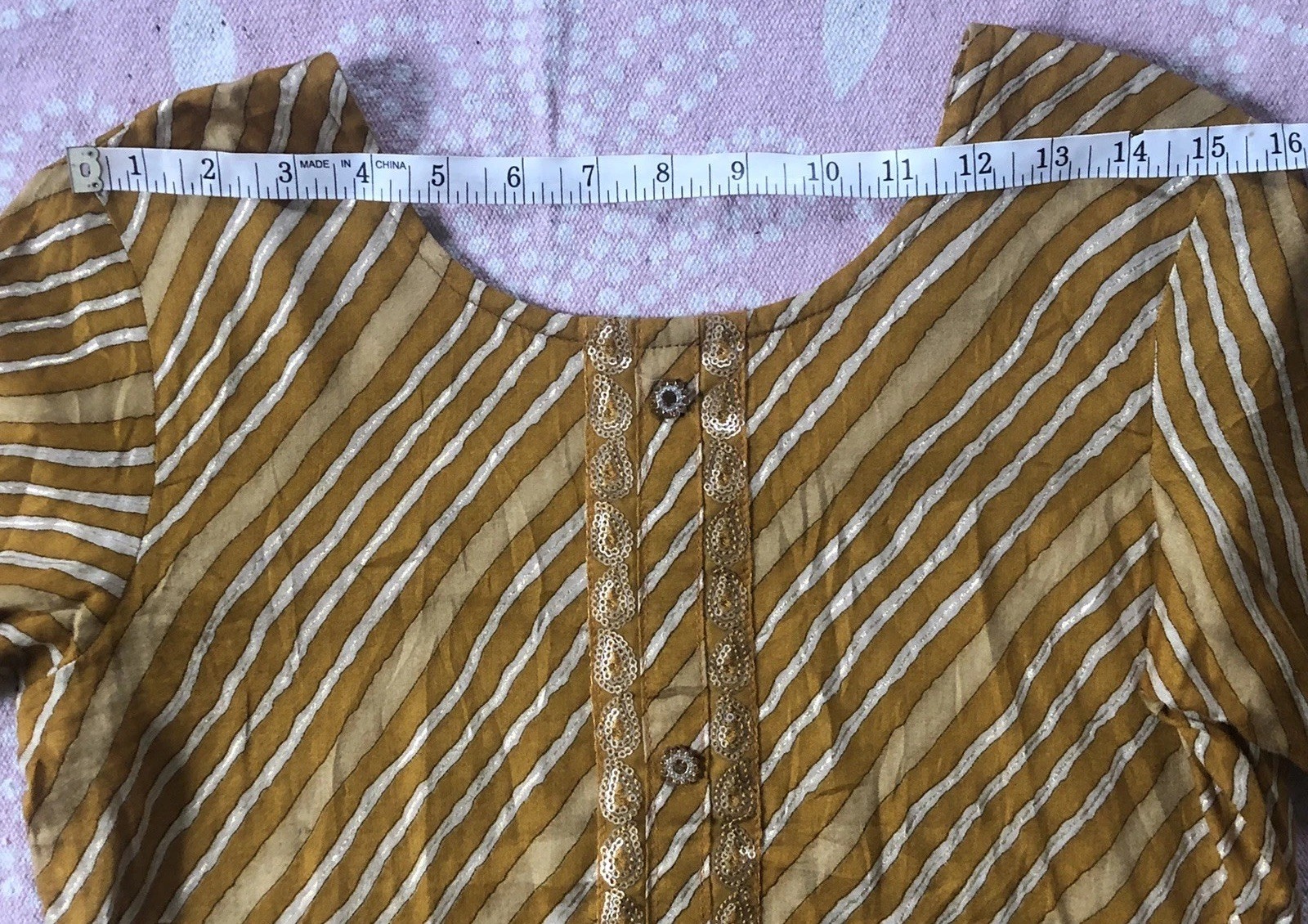 Handmade Womens S 2-pc Kurti Set Mustard Gold Yellow Shimmer Metallic Pocket