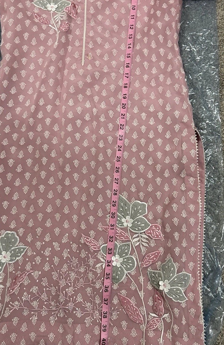 Handmade Women’s Salwar Kameez Suit Pink Floral Printed organza 3 piece