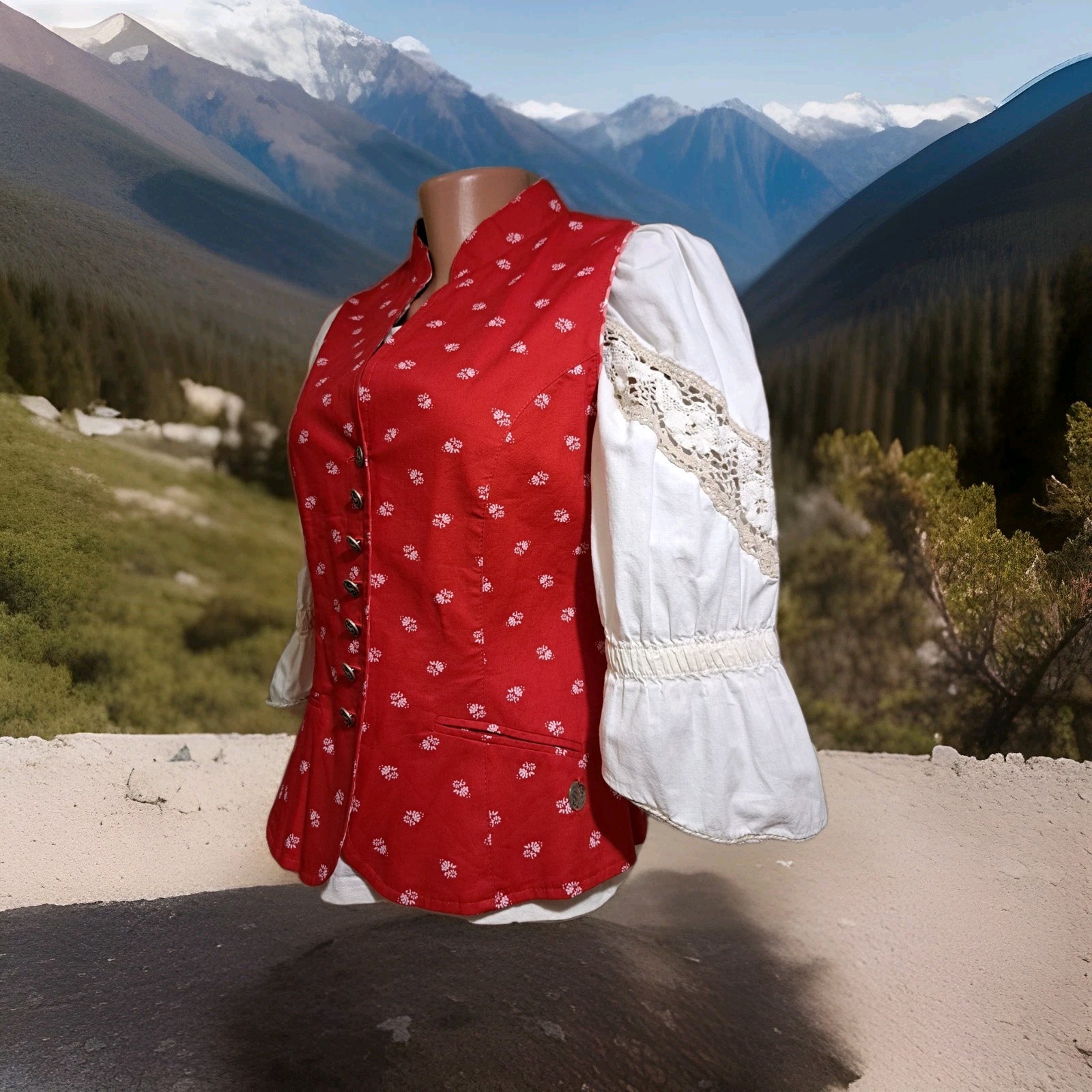 MarJo Dirndl Vest + Blouse + H.Miser Scarf Set Oktoberfest Deer Alpine EU 36/38