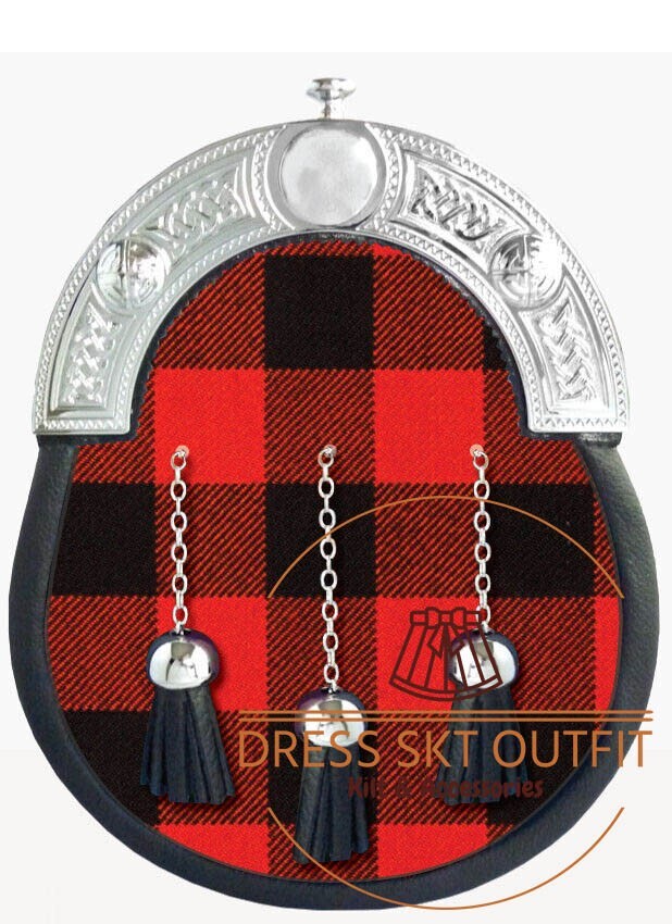 SCOTTISH Full Dress Black Leather With MacGregor Rob Roy Tartan Kilt SPORRAN Bag