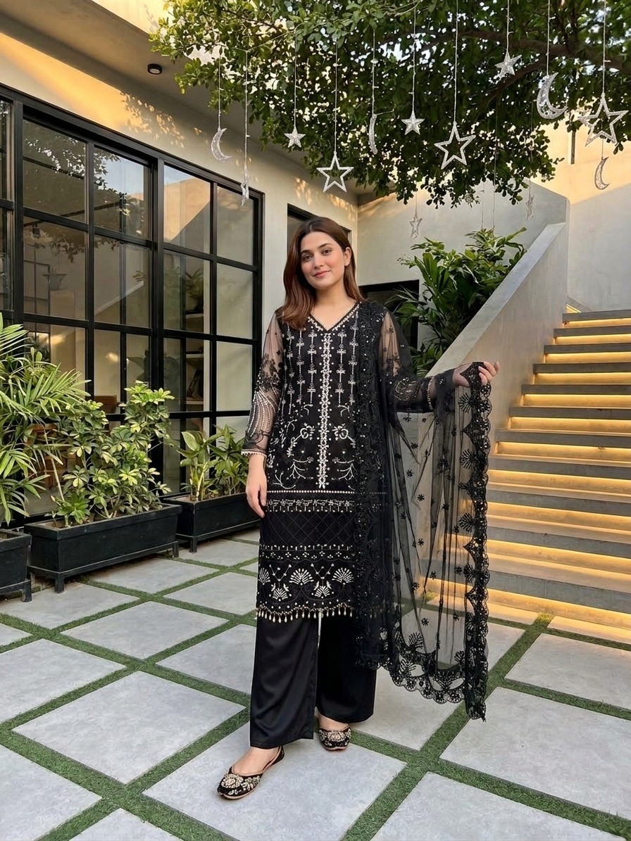 Elegant Designer Heavy Soft Net Silk Salwar Kameez With Net Dupatta For Women