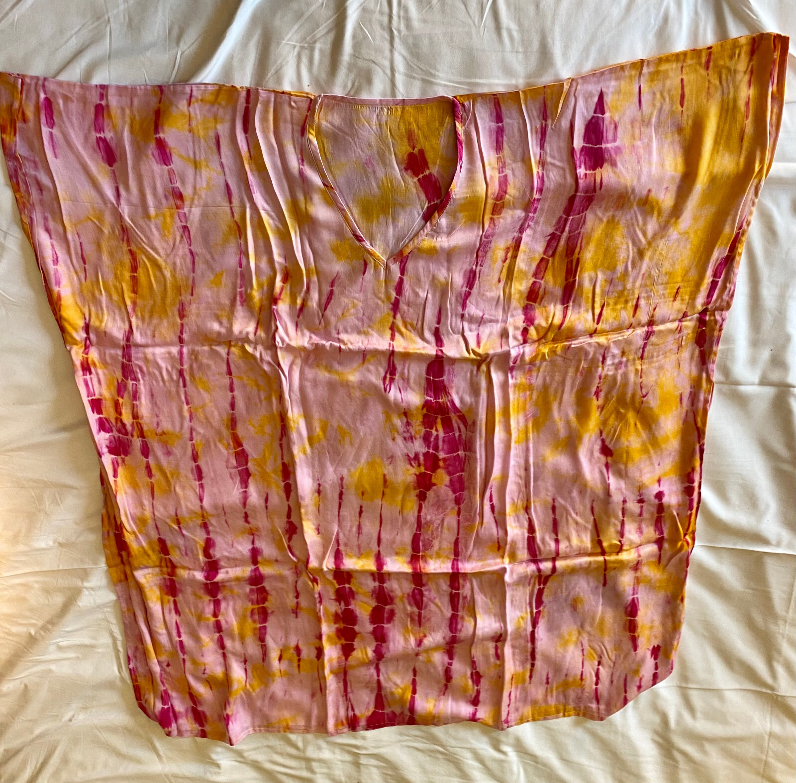 Kaftan Tie Dyed Pink Fucia Yellow Women’s Men’s Unisex New Rayon Light Weight