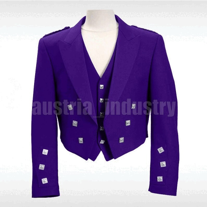 Scottish Prince Charlie Wool Kilt Jacket Different Colors With Vest 3-5 Button