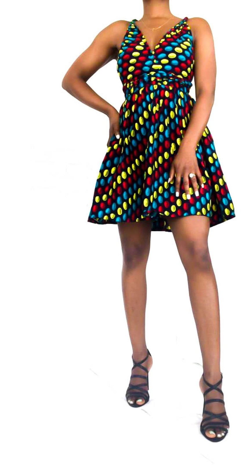 African Print Halter Tie Strap V-Neck High Waist – Backless Women Mini Dress