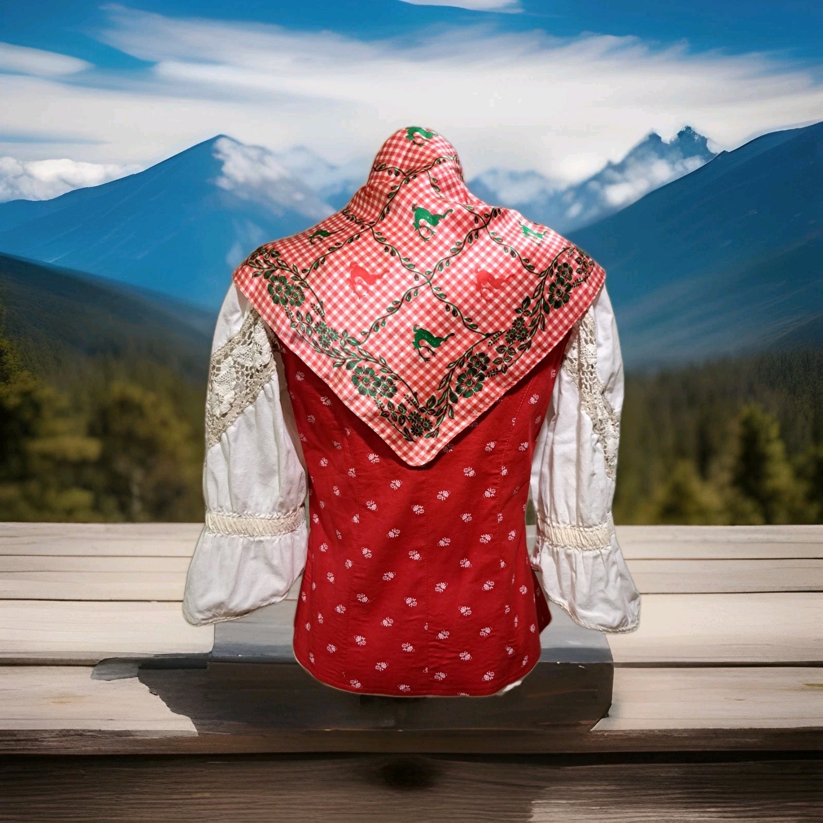 MarJo Dirndl Vest + Blouse + H.Miser Scarf Set Oktoberfest Deer Alpine EU 36/38