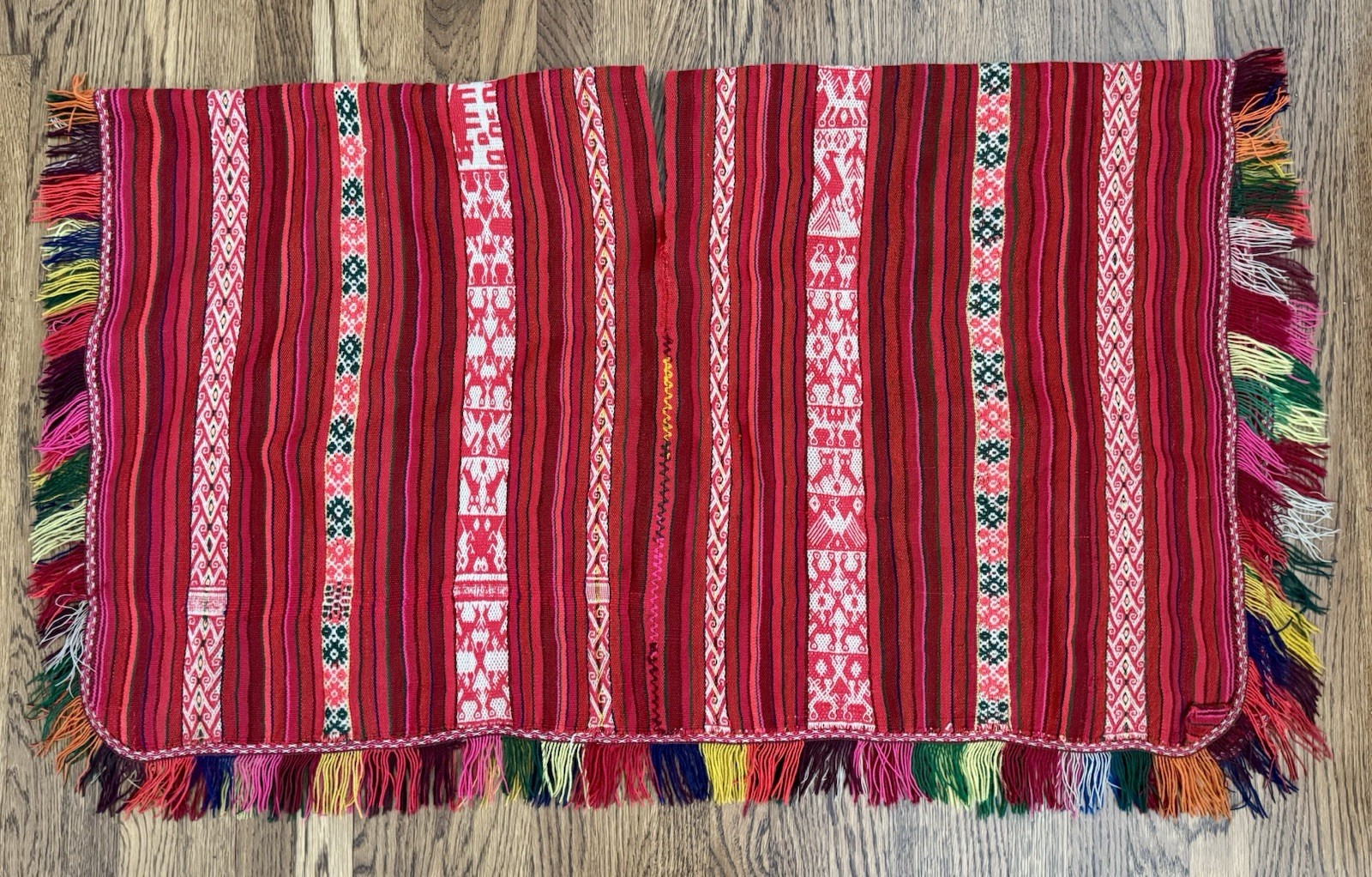 Vintage Andean Aguayo Handwoven Backstrap Handspun Alpaca Wool Peru Poncho