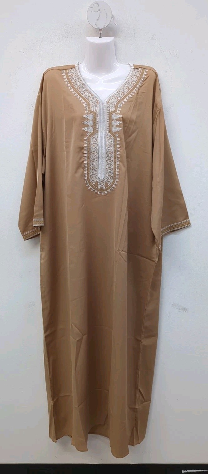Middle Eastern Muslim Casual Embroidered Arab Men’s Toga XXL Apricot