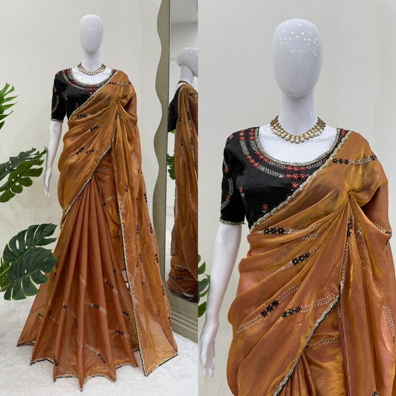 Silk Fabric Saree Blouse Set Ethnic Traditional Vintage Loo For Indian Pakistani