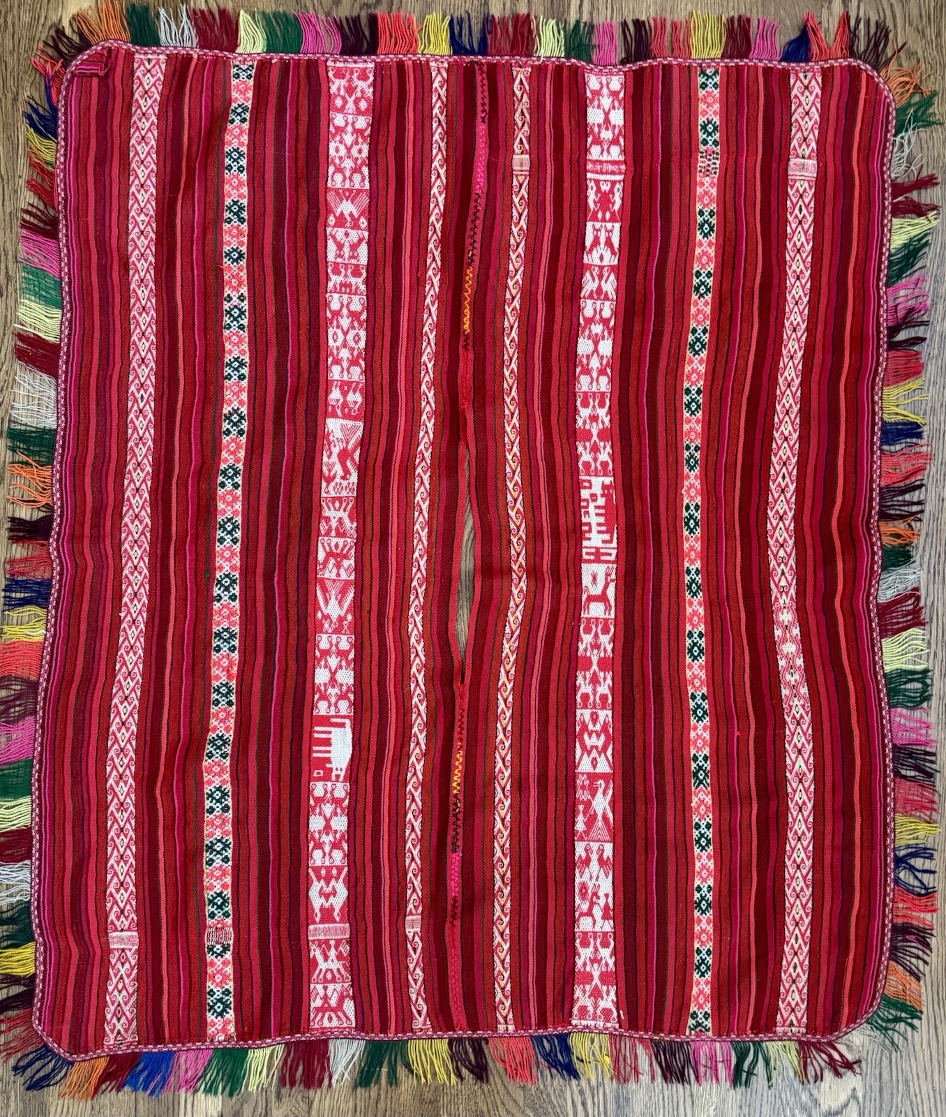 Vintage Andean Aguayo Handwoven Backstrap Handspun Alpaca Wool Peru Poncho