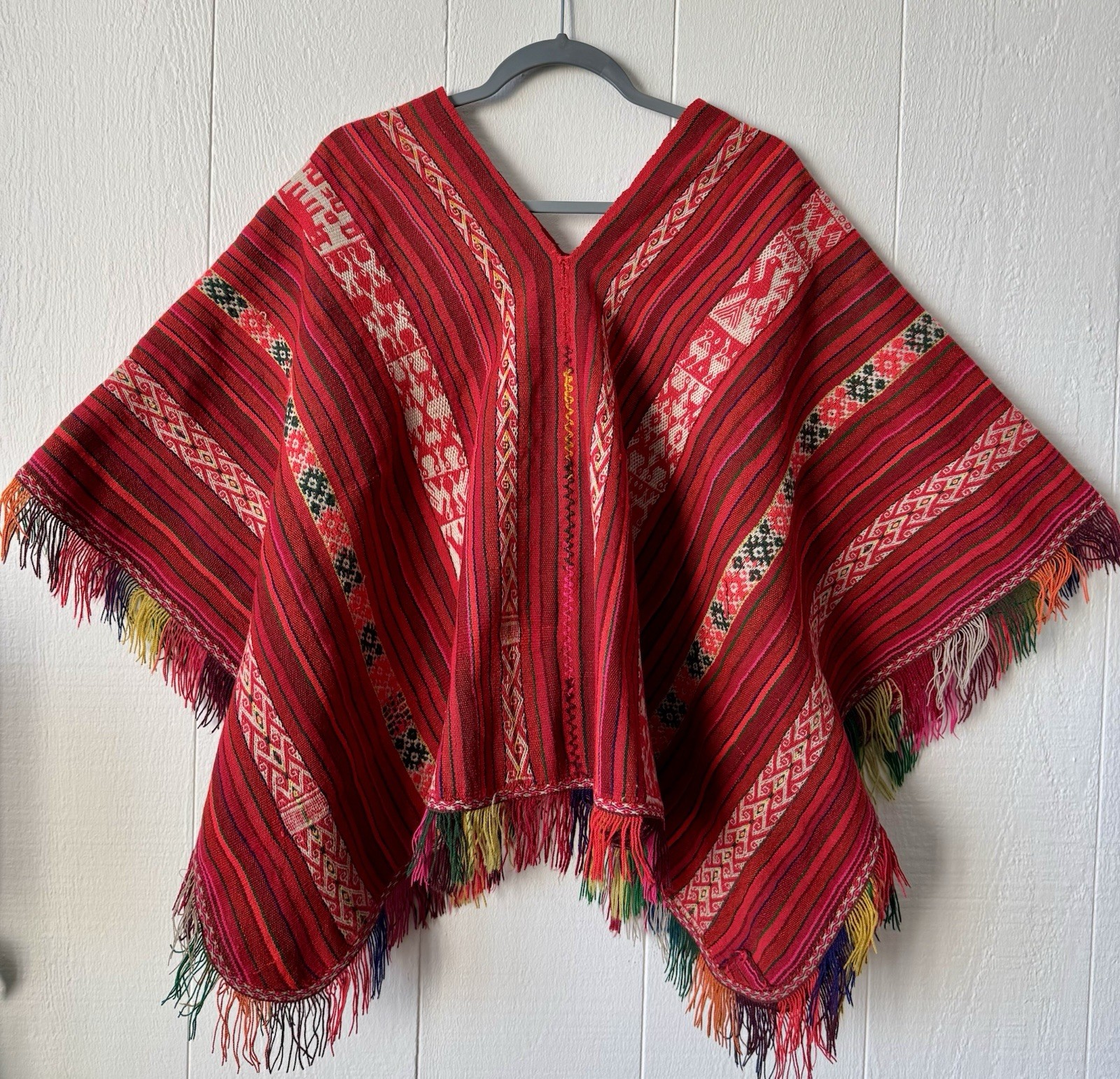 Vintage Andean Aguayo Handwoven Backstrap Handspun Alpaca Wool Peru Poncho