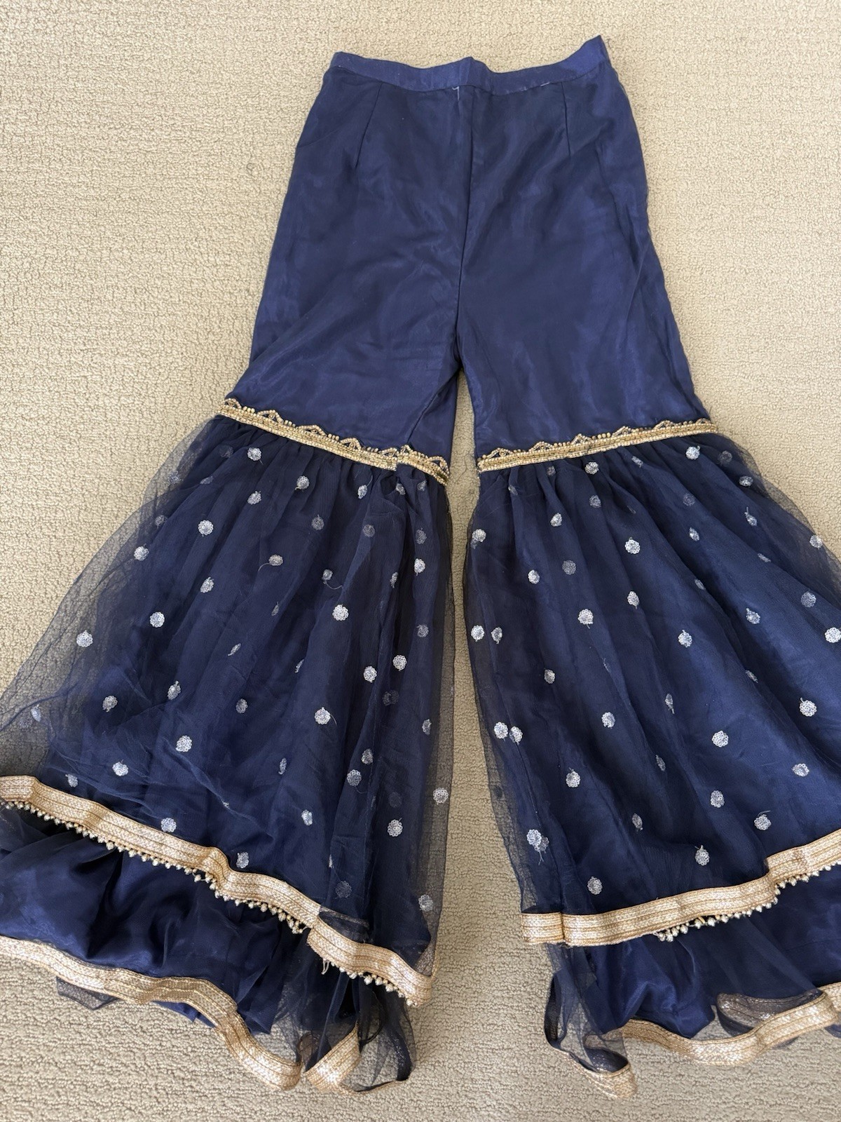 Navy Blue Salwaar Kameez with Chuni and Flare Pants, Nice!