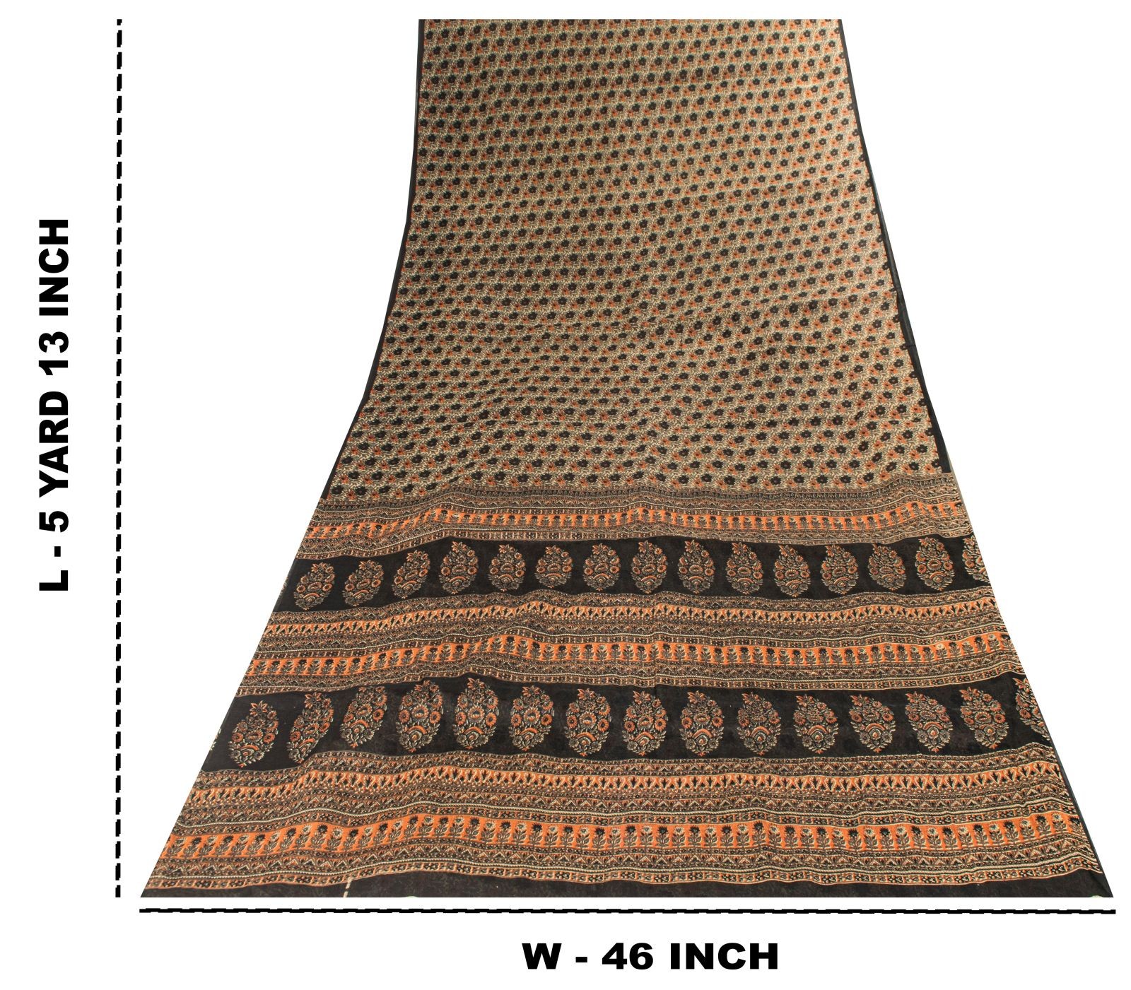 Sanskriti Vintage Saree Cream Pure Cotton Floral Printed Sari 5+Yd Craft Fabric