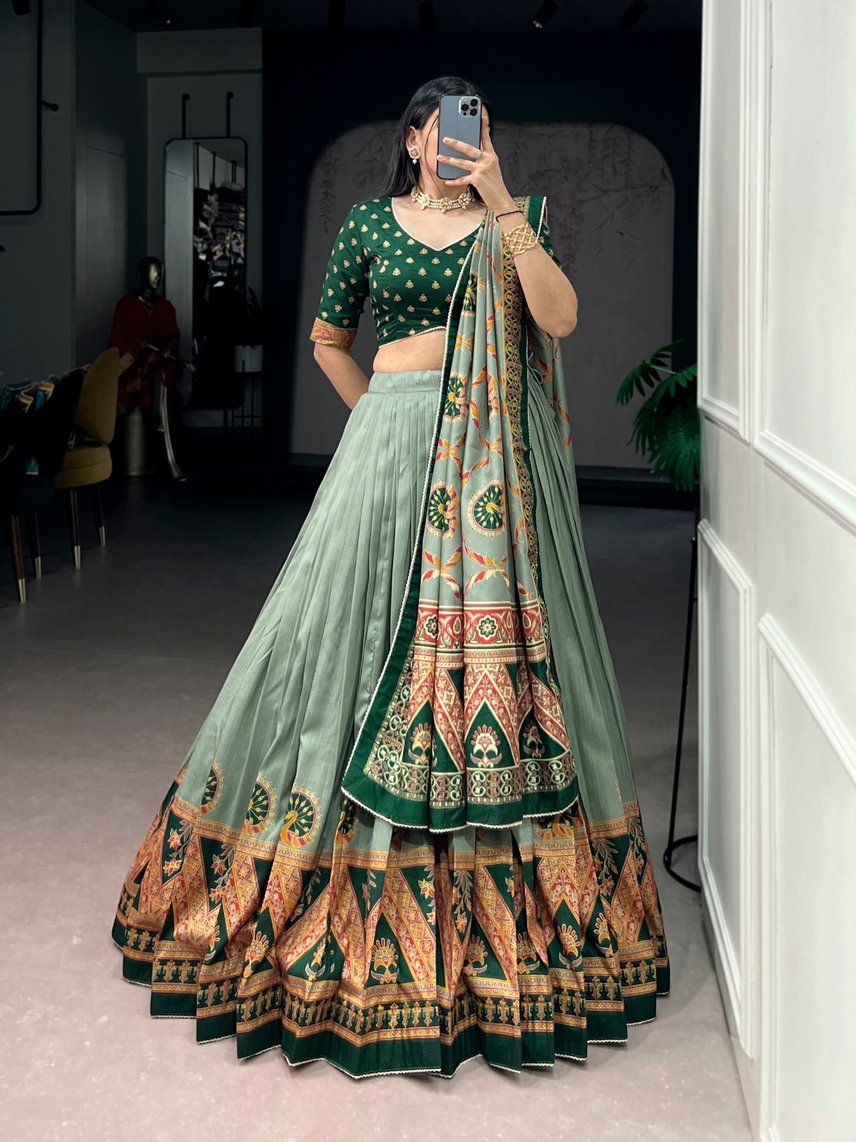 Function Wear Heavy Tasar Silk Lehenga Choli With Dupatta For Women & Girls