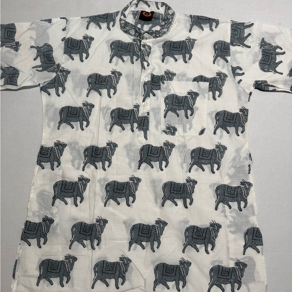 Unbranded White/Grey Goat AOP Kurta, Men’s Small #916