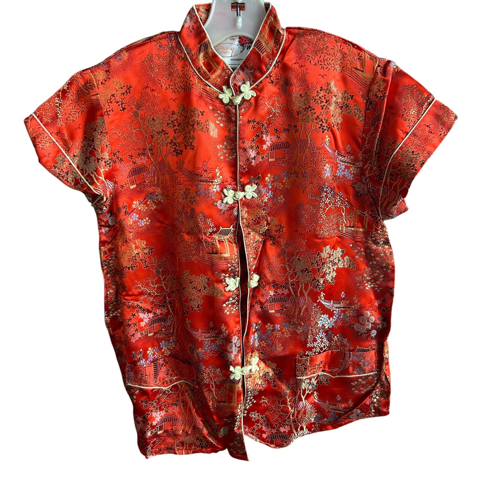 Peony Brand Shanghai Chinese Vintage Girls Red Brocade Jacket Shirt Pants