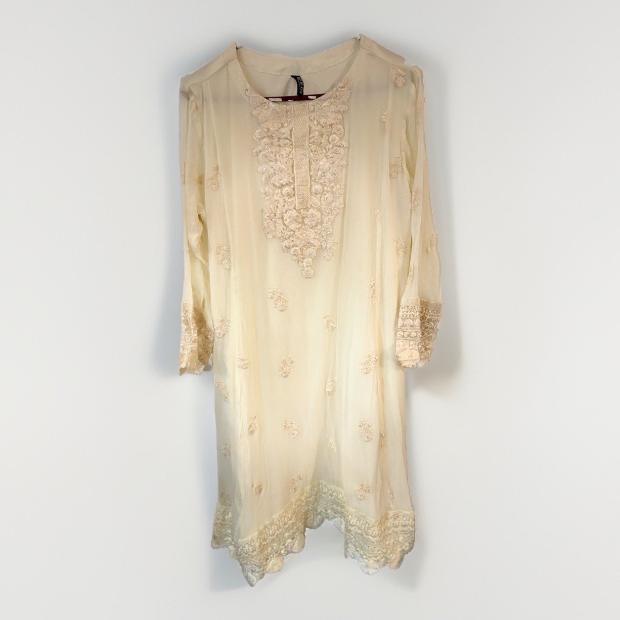 Indian/pakistani Cream Dress Sequins Embroidered Mynah Collection Sz Xl