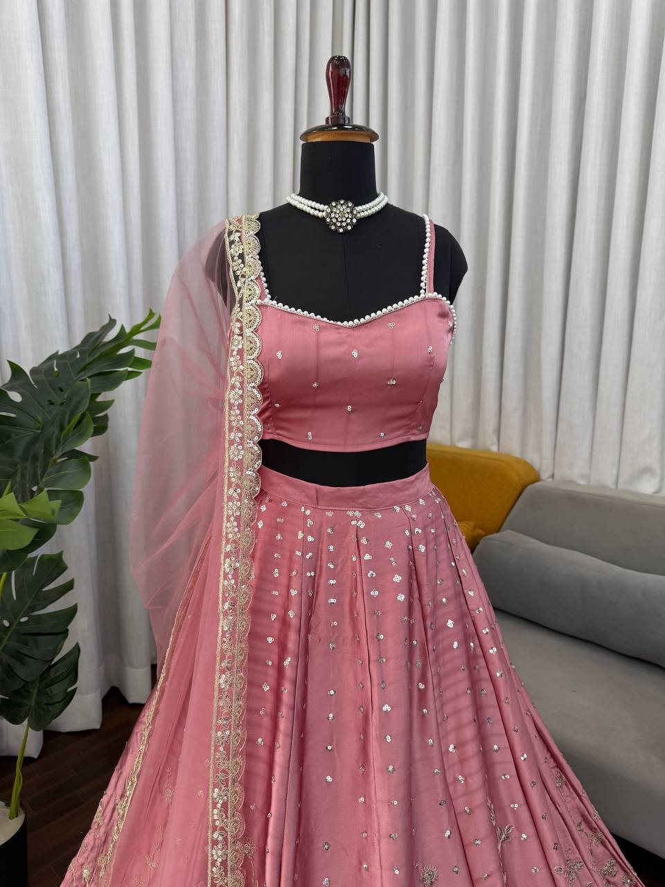 Stunning Japan Satin Pink Lehenga Choli With Dupatta For Women Festival Wear