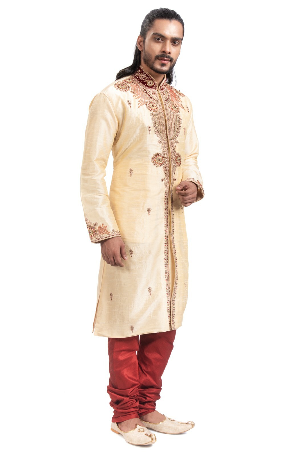 itailorman Ethnic Men Indian Designer Gold Kurta Churidar for 2pc